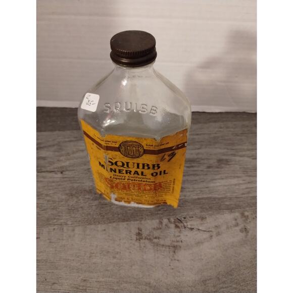 Vintage Medicine Glass Bottle Squibb Mineral Oil - Picture 3 of 7